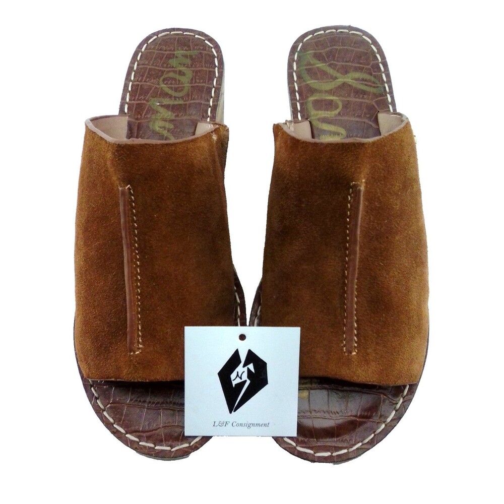 Sam Edelman Ranger Cork Platform Open Toe Suede Top Logo Slip -On Sandals 7.5 - Picture 2 of 9
